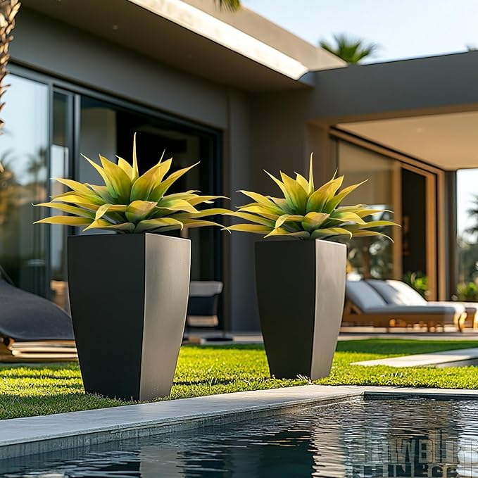 Artificial Plants Outdoor Faux Plant,Artificial Agave Faux Hostas Outdoor Uv Resistant Artificial Plants Indoor Fake Plant Artificial Agave Plant Indoor(2pcs, 28") Yellow-VerdiqueGarden