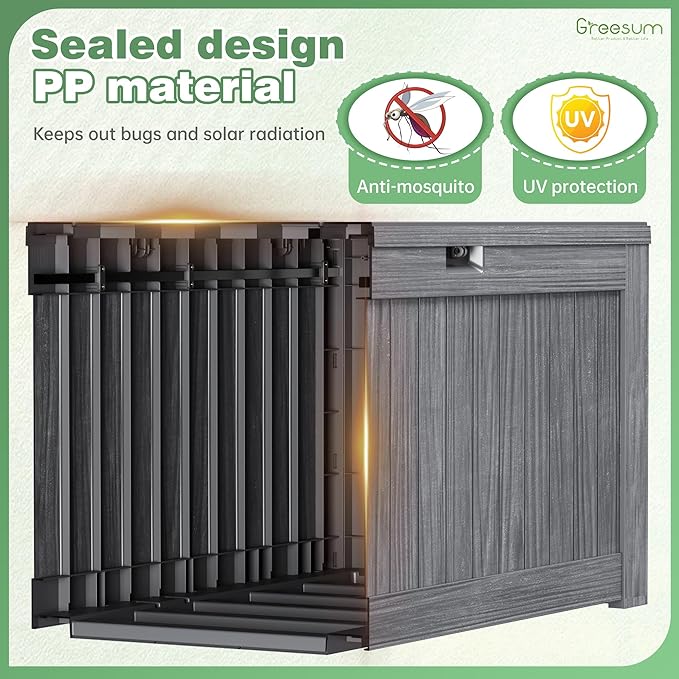 Greesum 120 Gallon Outdoor Storage Box with Lock - Large Resin Deck Box, Reinforced Lid for Garden, Patio, Lawn, Gray-VerdiqueGarden