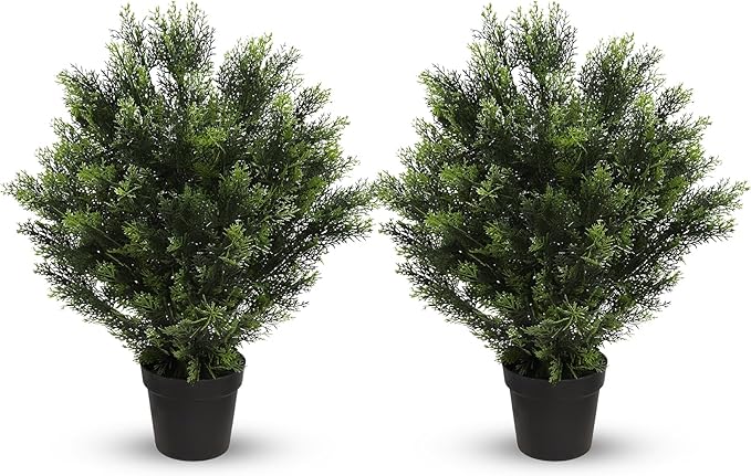 momoplant 31 Inch Tall Artificial Cedar Topiary Tree Set of 2 Faux Cypress Evergreen Potted Plants for Outdoor & Indoor Decor-VerdiqueGarden