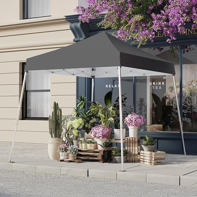10x10 Pop Up Canopy, 300D Silver Coated Grey Fabric Outdoor Gazebo, Beach Tent Slant Legs with Storage Bag,Easy Up Sun Shade Shelter Tents with 8x8 Top Cover for Patio,Party-VerdiqueGarden