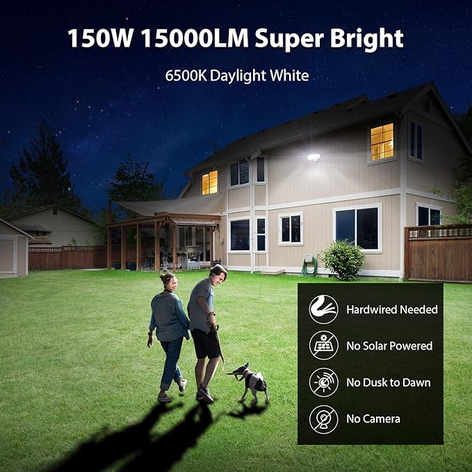 iMaihom 150W Motion Sensor Light Outdoor, 15000LM 6500K LED Security Floodlights, 3 Adjustable Head Motion Detection Light IP65 Waterproof for Yard Garage White 2pack-VerdiqueGarden