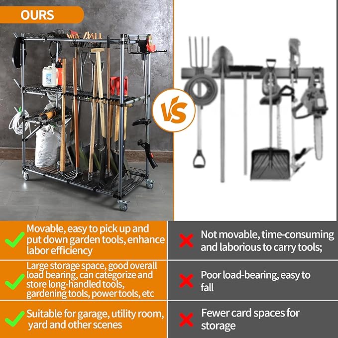 BIG Garden Tool Organizer with Wheels - Rolling Storage Rack - Multifunctional Cart-VerdiqueGarden