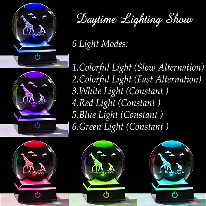 Giraffe Gifts for Women Men 3D Crystal Ball 3.14'' - Laser Giraffe Decor Glass Animals Figurines Statue Stuff for Room Night Light Giraffe Gifts for Mom-VerdiqueGarden