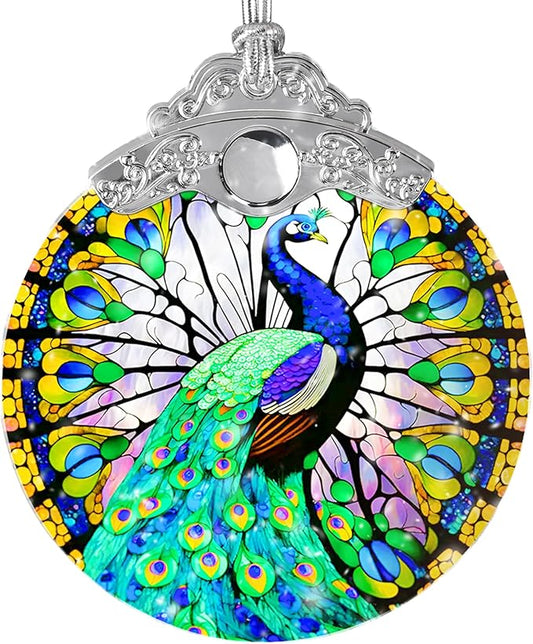 Stained Glass Suncatcher, Jocidea Peacock Ornament, Christmas Ornaments, Holidays Ornaments, Christmas Tree Decor, Peacock Decor for Home, Peacock Gifts-VerdiqueGarden