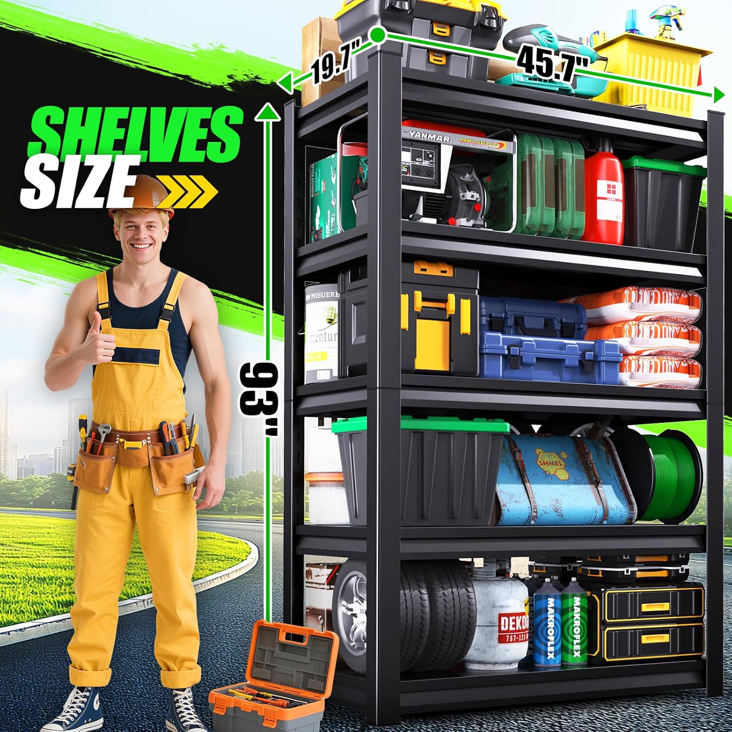 93''HStorage Shelves,5 Tier Garage Shelving 3500LBS Heavy Duty,Metal Shelves Adjustable Industrial Shelving Units,Rustproof Shelf Rack 93''H*45.7''W*19.7''D,2 Pack-VerdiqueGarden