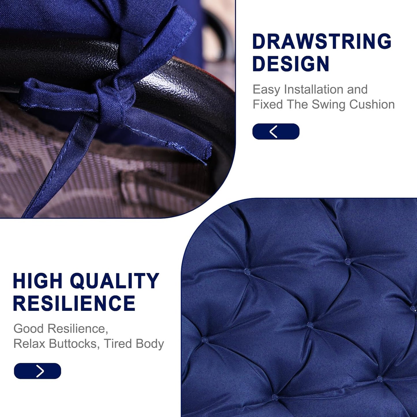 Outdoor Swing Cushions,Waterproof Swing Cushions 3 Seater Replacement with Backrest,Outdoor Thickened Bench Cushion with Ties for Porch,Patio,Backyard,Garden (Navy Blue 60 * 40 in)-VerdiqueGarden