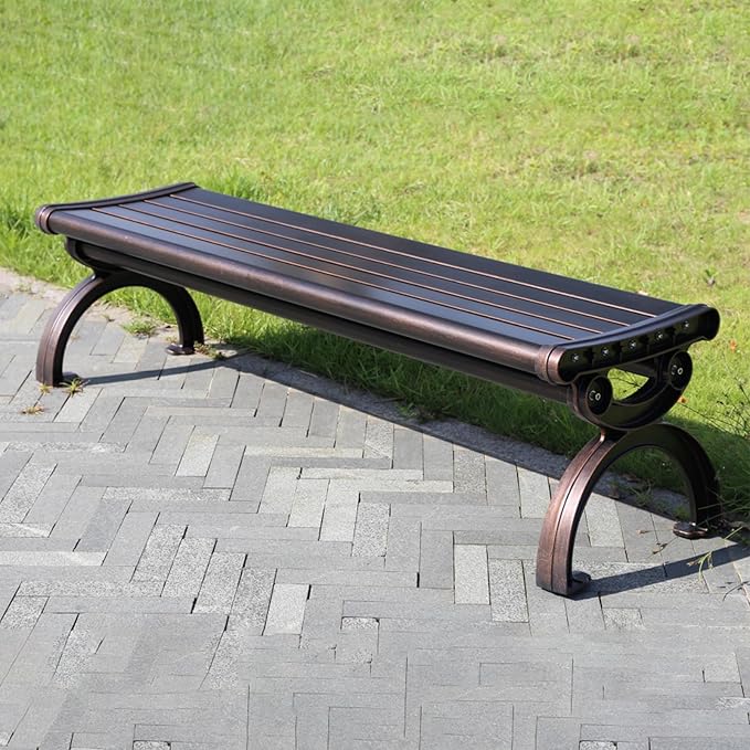 Outdoor Bench Chair Cast Aluminum Garden Bench Patio Bench All-Weather Park Bench for Backyard Porch Lawn (150cm Armless Park Bench)-VerdiqueGarden