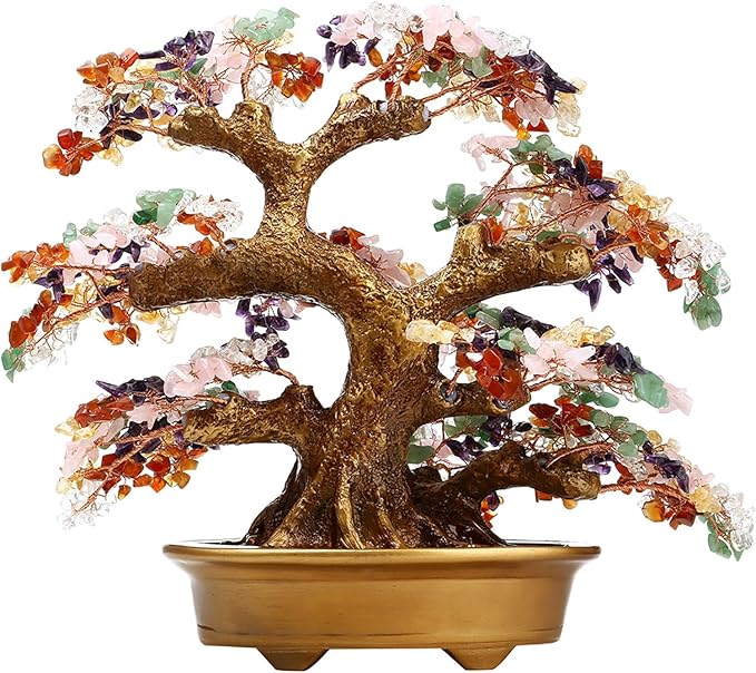 Feng Shui Money Tree Large Pine Tree Style Crystal Quartz Lucky Tree Gem Tree for Office Home Feng Shui Decoration for Wealth/Fortune and Luck (Multicolored)-VerdiqueGarden