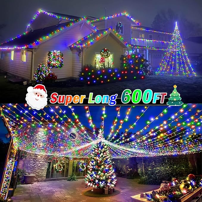 KNONEW 600FT 1500 LED Christmas String Lights Outdoor Green Wire Fairy Light 8 Modes & Timer Plug in Waterproof for Xmas Yard Tree Wedding Party Holiday Decorations(Multicolor)-VerdiqueGarden