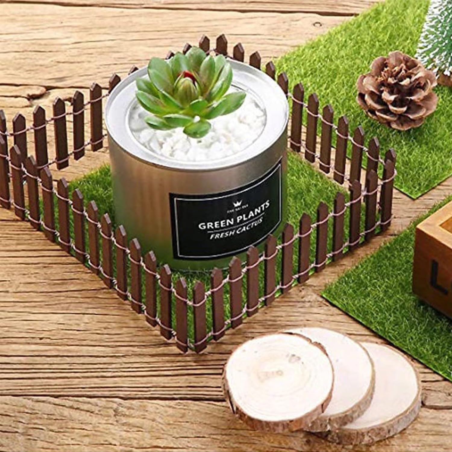 35 Inches Mini Fairy Garden Fence DIY Small Wood Decorative Picket Fence Micro Landscape Miniature Ornaments for Dollhouse, Crafts, Diorama Project, Plant Pot, Brown-VerdiqueGarden