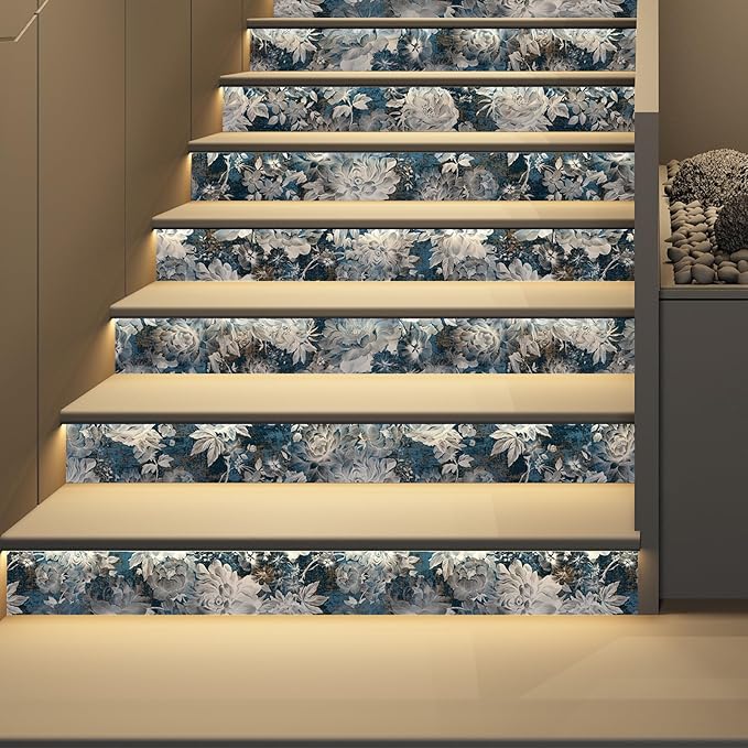 Vintage Garden Peel & Stick Floral Wallpaper - Removable White/Blue Vinyl Self Adhesive Mural - 17.7in x 19.68ft-VerdiqueGarden