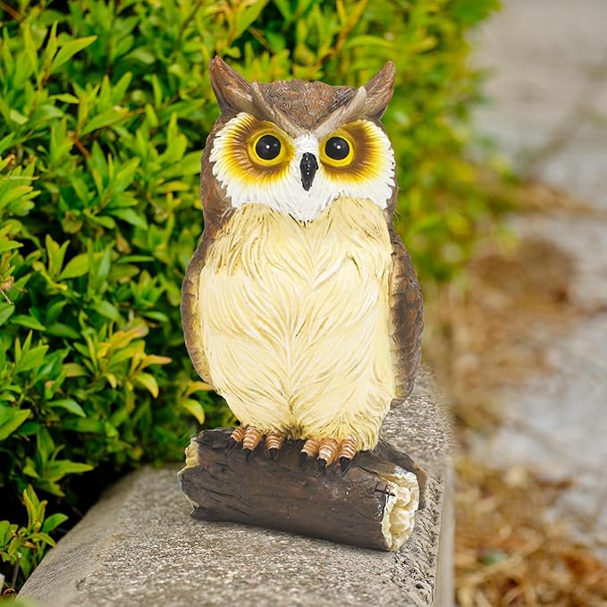 Outdoor Resin Owl Garden Statues, Figurine Sculpture-Owl Perched on Branch, Owl Decoration for Porch, Patio, Lawn, Yard, Whimsical Owl Table Bookshelf Ornament Accessories, Garden-VerdiqueGarden