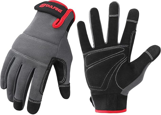 DULFINE Flex Grip Mechanic Work Gloves for Men,Black and Red Utility Safety Working Gloves Touch Screen,Excellent Grip,Ideal for Working on Cars and Outdoor Jobs(Small)-VerdiqueGarden
