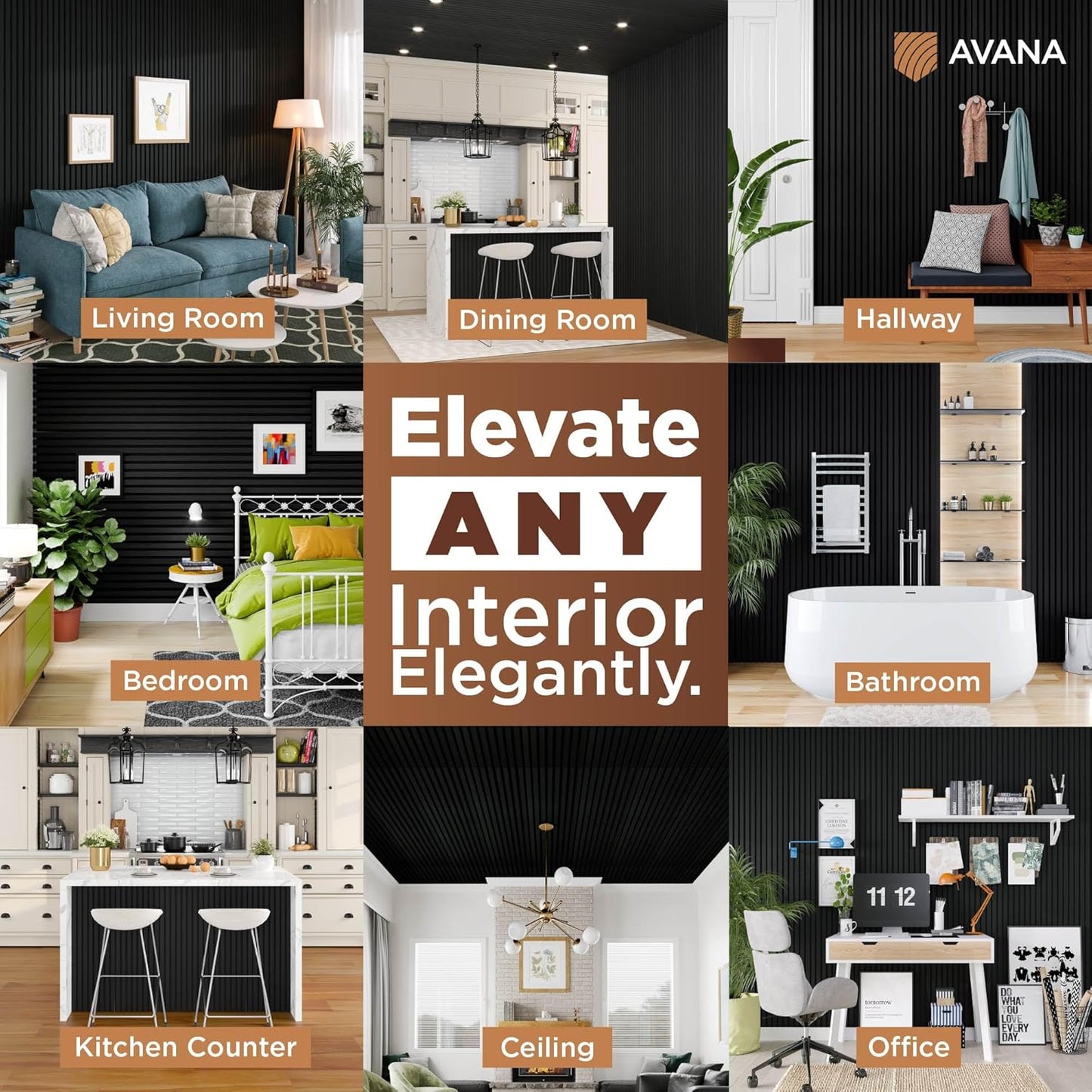 Avana Acoustic Wood Wall Panels – 94.4 X 12.6 Inch Black Oak Acoustic Panels 2 PCs – Wall Panels For Interior Wall Decor For Homes, Offices, Studios – Sturdy And Durable Wood Panels For Wall-VerdiqueGarden