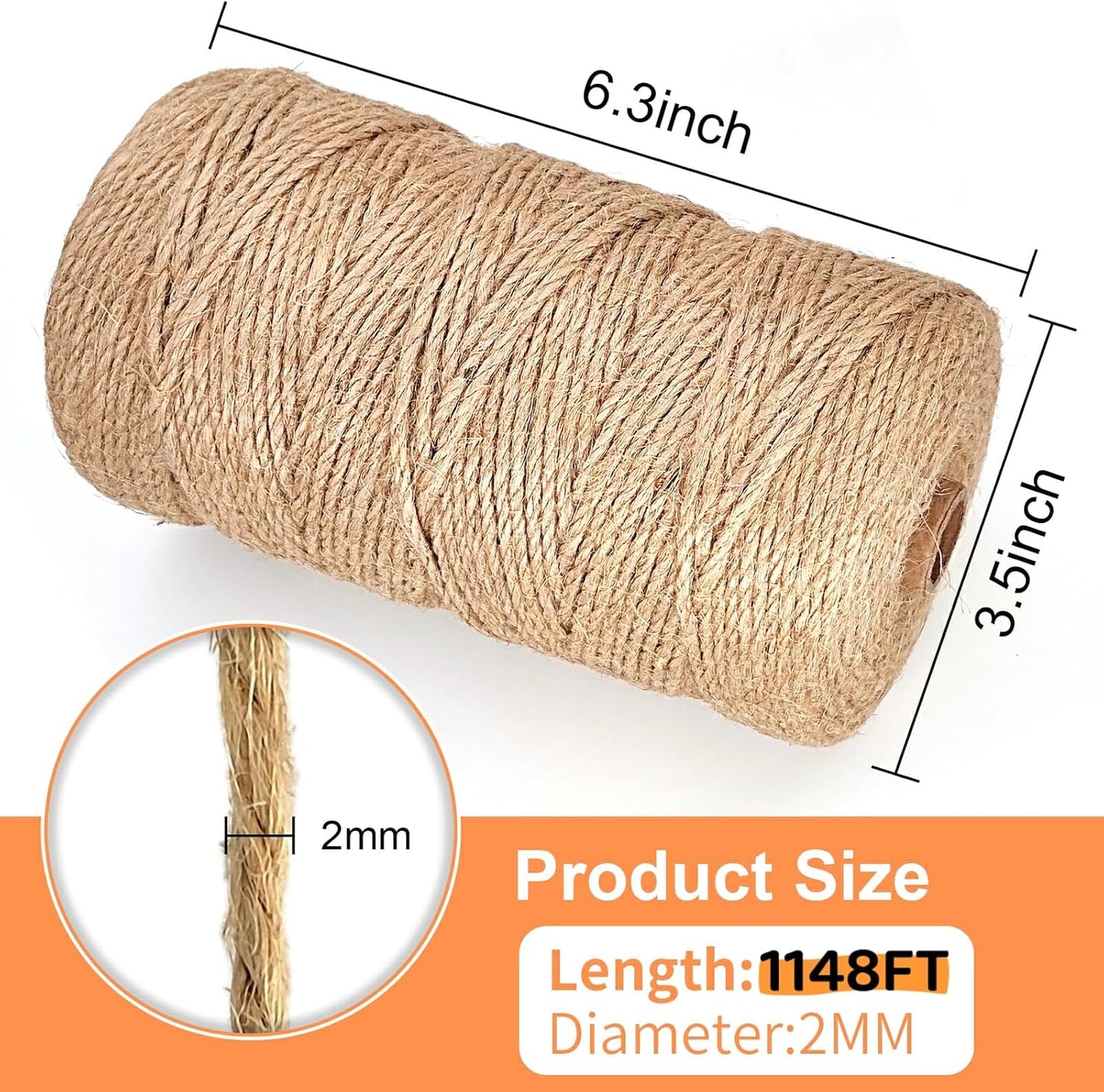 Twine String, 2mm 1148FT Jute Rope for Handmade Arts Crafts Gift Wrapping, Burlap String for Gardening Climbing Plant, Hemp Cord for Halloween Christmas Wedding Decoration-VerdiqueGarden