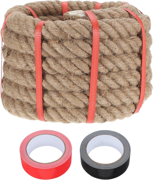 MECCANIXITY Jute Rope 1.2 Inch x 20ft, Thick Twine Rope Ropes Braided Jute Twine Natural Brown Burlap Cord String Heavy Twisted with Tapes for Decorative Crafts Railing Swing Tug of War-VerdiqueGarden