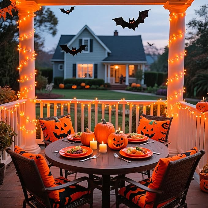 JMEXSUSS 66ft 200 LED Thanksgiving Lights Outdoor, Orange String Lights Indoor Clear Wire, 8 Modes Orange Christmas Lights Plug in for Fall Autumn Harvest Tree Garden Patio Thanksgiving Decorations-VerdiqueGarden