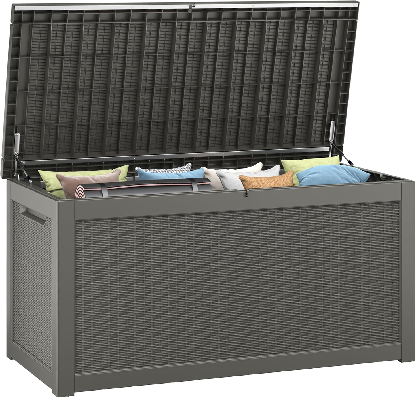 260 Gallon Resin Deck Box, Large Indoor and Outdoor Storage Box, Weatherproof and UV Resistant Outdoor Storage Box with Built-in Steel Beams for Patio Cushions, Pool Supplies-VerdiqueGarden