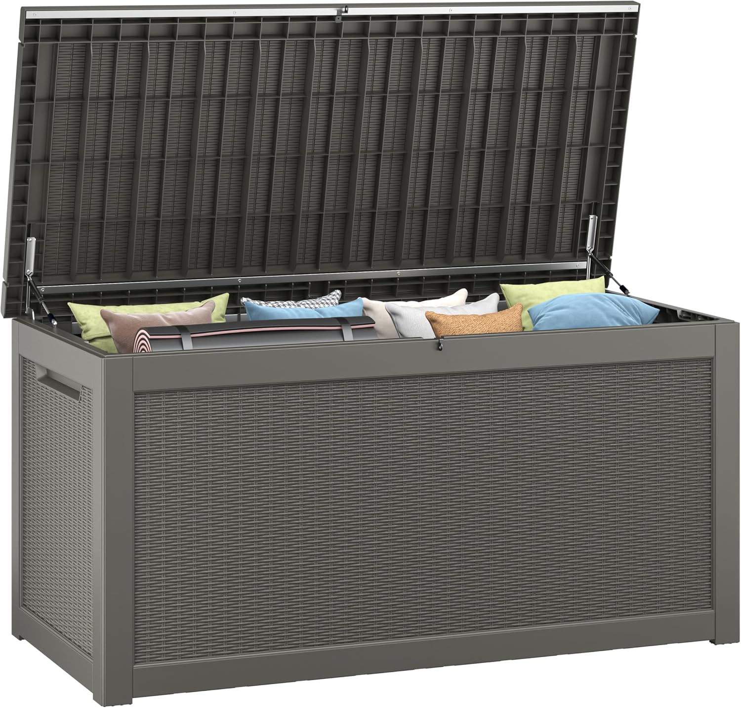 260 Gallon Resin Deck Box, Large Indoor and Outdoor Storage Box, Weatherproof and UV Resistant Outdoor Storage Box with Built-in Steel Beams for Patio Cushions, Pool Supplies-VerdiqueGarden