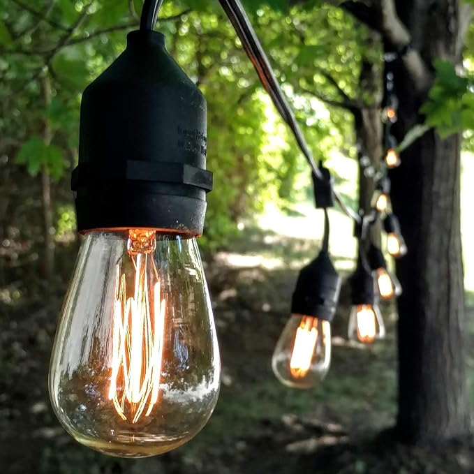 Hometown Evolution, Inc. E26 Outdoor Commercial String Lights with Suspended Socket for Weatherproof Heavy Duty Vintage Outside Lighting (S14 Lantern Edison 11 Watt Bulbs, 24 Foot 12 Socket)-VerdiqueGarden