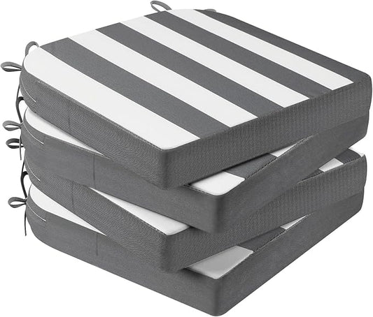 AAAAAcessories Outdoor Seat Cushions for Chairs, Waterproof, Fade-Resistant Patio Furniture Replacement Cushions, 17" x 16" x 2", Set of 4, Gray Cabana Stripe-VerdiqueGarden