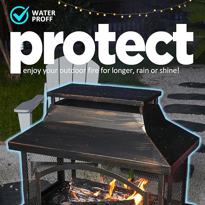 Red Mountain Valley 37in Outdoor Wood Burning Fireplace, Large Outdoor Fire Pit with Log Grate and Poker, Chimney Outside Fireplace with Firewood Racks Storage for Patio, Garden and Backyard-VerdiqueGarden