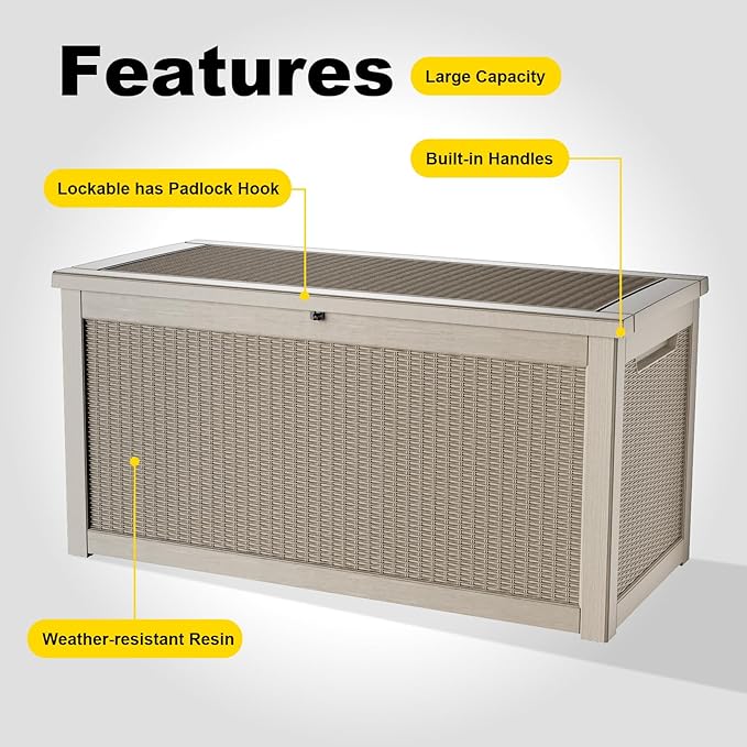 320 Gallon Outdoor Storage Box Waterproof, UV Resistant Resin Deck Box with Hydraulic Rod, Lockable Design and Enhanced Durability for Patio, Garden, and Poolside Use-VerdiqueGarden