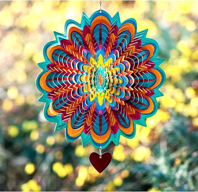 SteadyDoggie Wind Spinner Mandala Flame 12 inches - 3D Stainless Steel - Laser Cut Metal Art Geometric Pattern - Yard Spinners Outdoor - Hanging Wind Spinner, Kinetic Yard Art Decorations-VerdiqueGarden