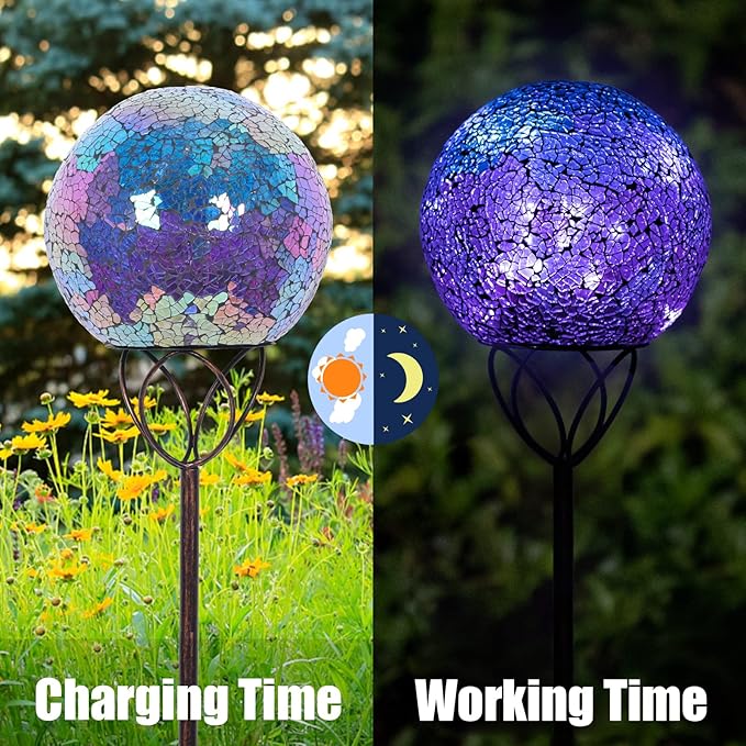 VCUTEKA Solar Lights Outdoor Garden Decor Mosaic Solar Garden Lights Waterproof Glass Ball LED Pathway Stake Light for Landscape Lawn Patio Yard Decoration Purple 6 inch-VerdiqueGarden