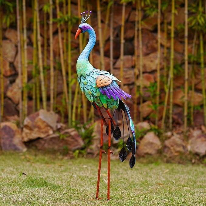 Nacome Metal Peacock Statues for Garden Decor: Outdoor Sculptures Clearance Lawn Ornaments for Patio Balcony Front Backyard - Unique Gifts for Grandma Mom-VerdiqueGarden