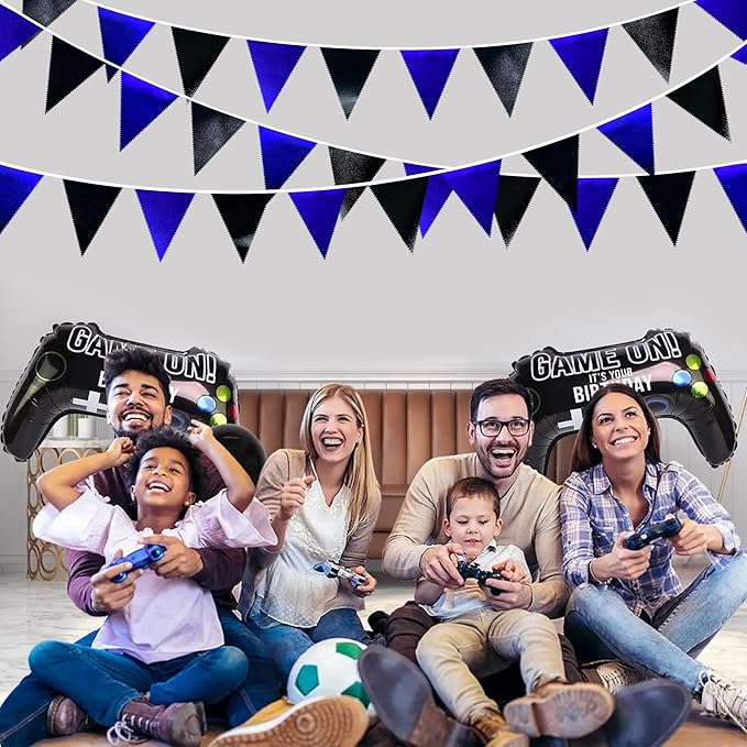 Royal Blue Black Party Decorations Navy Black Metallic Fabric Triangle Pennant Banner Flag Bunting Garland for Graduations Birthday Retirement Wedding Bachelorette Nautical Outdoor Party Supplies-VerdiqueGarden