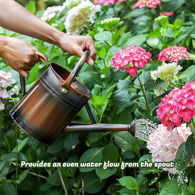 1 Gallon Watering Can for Plants, Watering Cans for Indoor&Outdoor Gardening, Galvanized Steel Watering Pot with Removable Spout, Metal Water Can with Ergonomic Movable Handle(Copper)-VerdiqueGarden