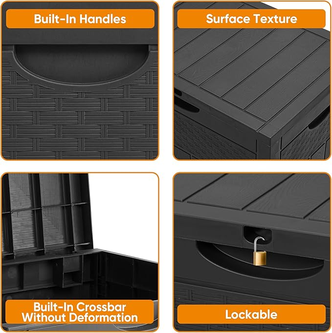 33 Gallon Resin Deck Box, Weatherproof Outdoor Storage Box for Patio, Garden, Pool, and Yard, Lockable Waterproof Bin for Tools, Cushions, and Accessories, Black-VerdiqueGarden