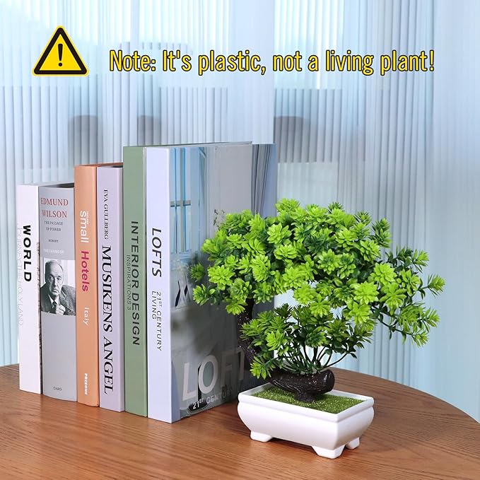 Small Artificial Plants Greenery Desktop Bonsai - Green Plastic Fake Plants for Home Decor, Indoor Bookshelf, Office Desk and Bathroom Room Decor, Tall 8.5"-VerdiqueGarden