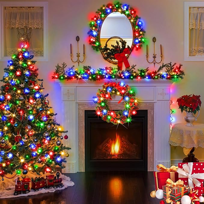 KNONEW Christmas String Lights Indoor Plug in,60FT 180LED Outdoor Waterproof Fairy Lights,8 Lighting Modes,Timer Memory Function for Bedroom Patio Balcony Party (Multicolor)-VerdiqueGarden