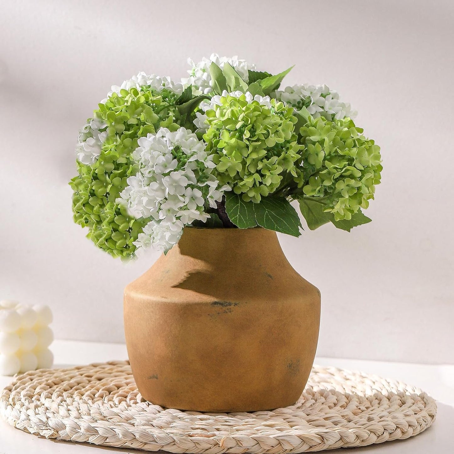 Mitt&Ditt Ceramic Flower Vase, 5.3 inch Pottery Farmhouse Rustic Vase, Handcrafted Weathered Vases, Small Flower Terracotta Vases for Home Decor, Living Room, Table, Shelf, Mantel-VerdiqueGarden