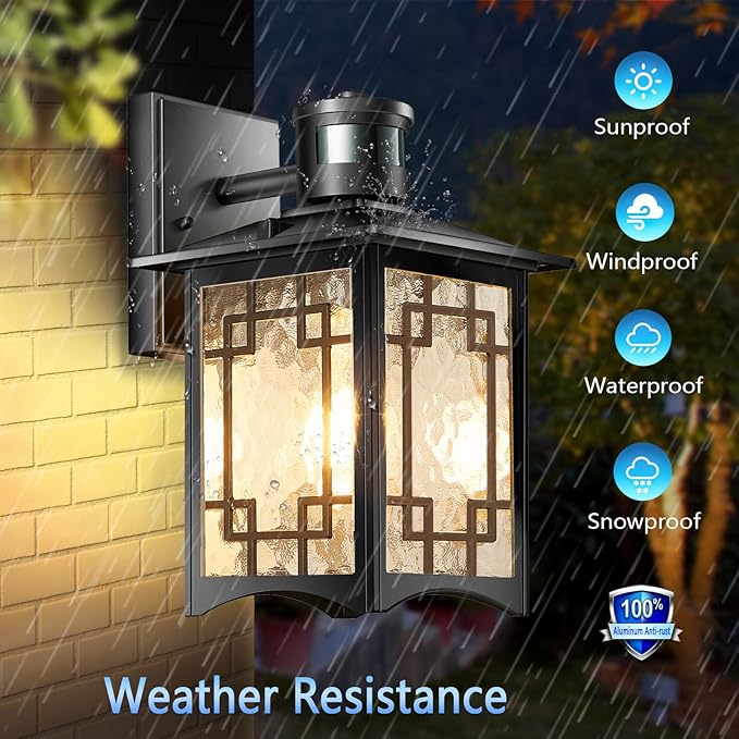 Dusk to Dawn Motion Sensor Light, Outdoor Light Fixture, Aluminum Wall Sconce Lighting, Front Porch Light, Exterior Lights for House Patio, Outside Lights, Wall Mount Anti-Rust Lantern-VerdiqueGarden