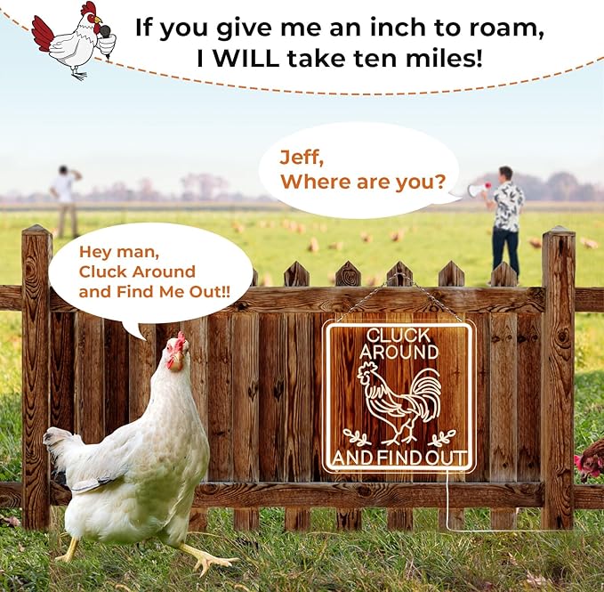 Funny Cluck Around and Find Out Large Neon Sign Dimmable, Rooster Decor 16 X 16 Inch Kitchen Decor for Farmhouse, Chicken Coop, Garden, Farm House Decoration, Rooster Gifts-VerdiqueGarden