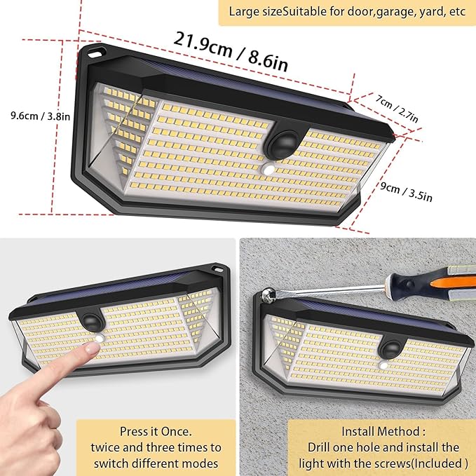 Solar Lights Outdoor, 4000LM 380 LEDs Solar Motion Lights Outdoor Waterproof, 3 Modes 270° Wide Angle Security Light for Stairways/Front Door/Garage/Deck（4 Pack）-VerdiqueGarden