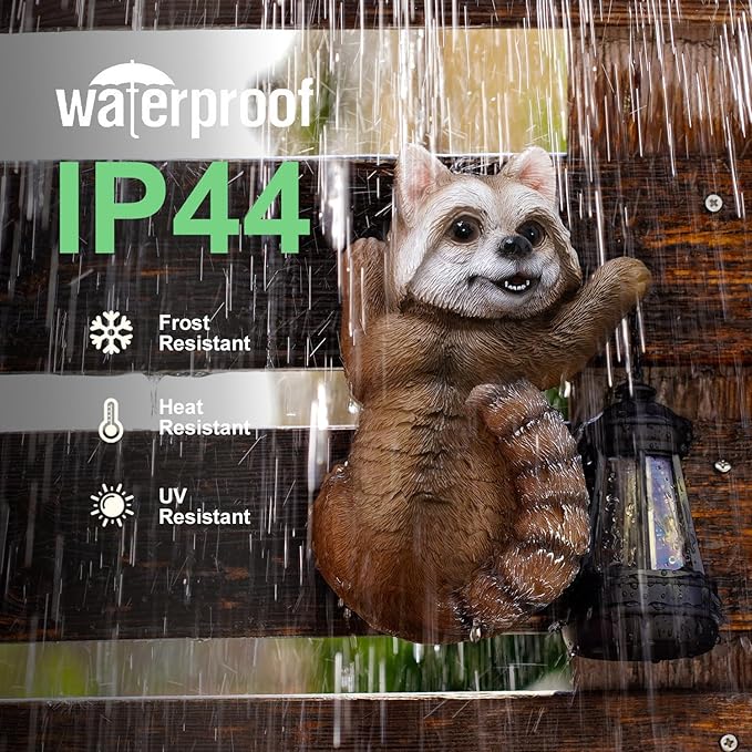 Raccoon Tree Hungger with Solar Lantern - 7.4 Inch Raccoon Outdoor Statue for Garden Yard Decor Outside,Best Garden Gifts for Mom,Women-VerdiqueGarden