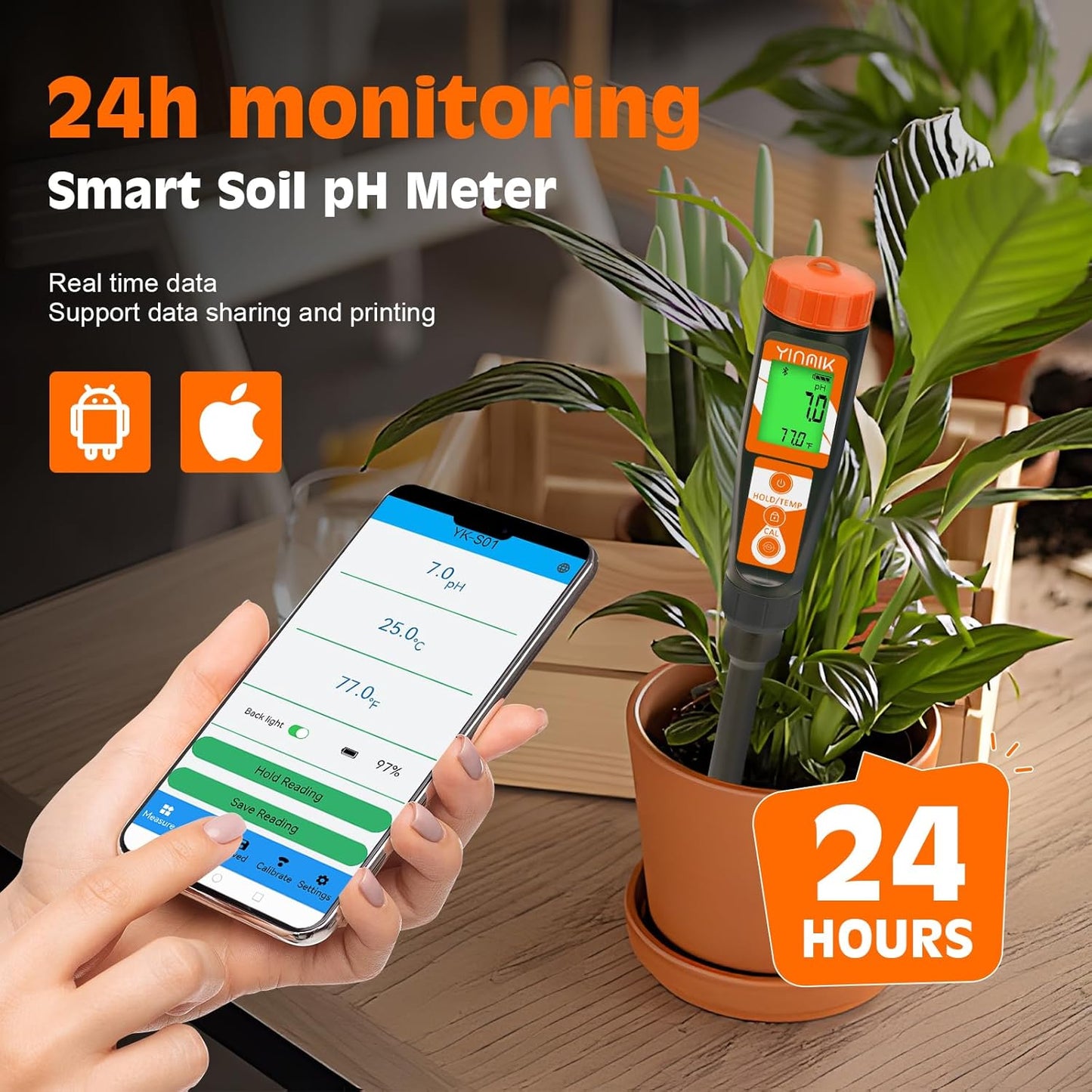 Digital pH Meter for Soil, Soil pH Tester for Potted Plants, Professional pH Reader for Soil and Water, Electronic Soil pH Test Kit for Garden, Lawn, Greenhouse, Indoor & Outdoor, Farming, Yard Use-VerdiqueGarden
