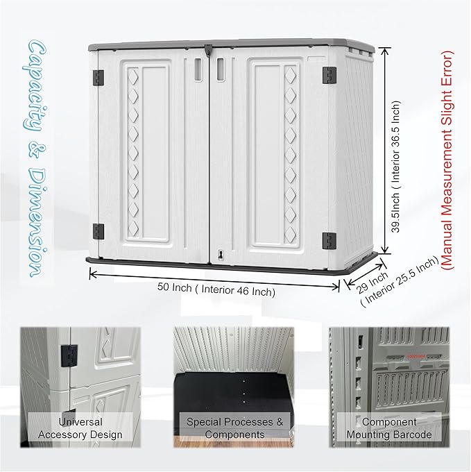 Sheds & Outdoor Storage, 34 Cu.ft Horizontal Storage Sheds Outdoor with Floor, Outdoor Storage Cabinet Waterproof for Garage Storage, Pool Storage, Bike Shed, Garden Shed-VerdiqueGarden