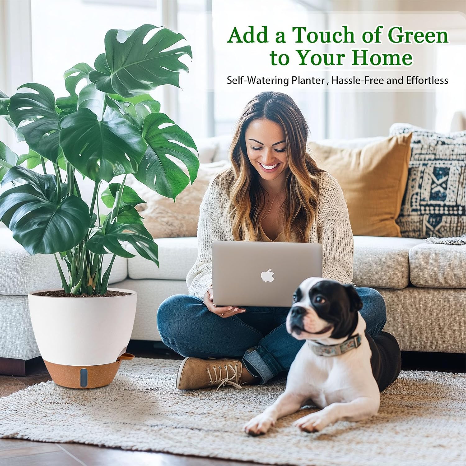 8/10/12 Inch Self Watering Pots for Indoor/Outdoor Plants - Large Plastic Planter with Drainage Holes, Water Level Indicator & Deep Reservoir, Modern Decorative Flower Pots (White)-VerdiqueGarden