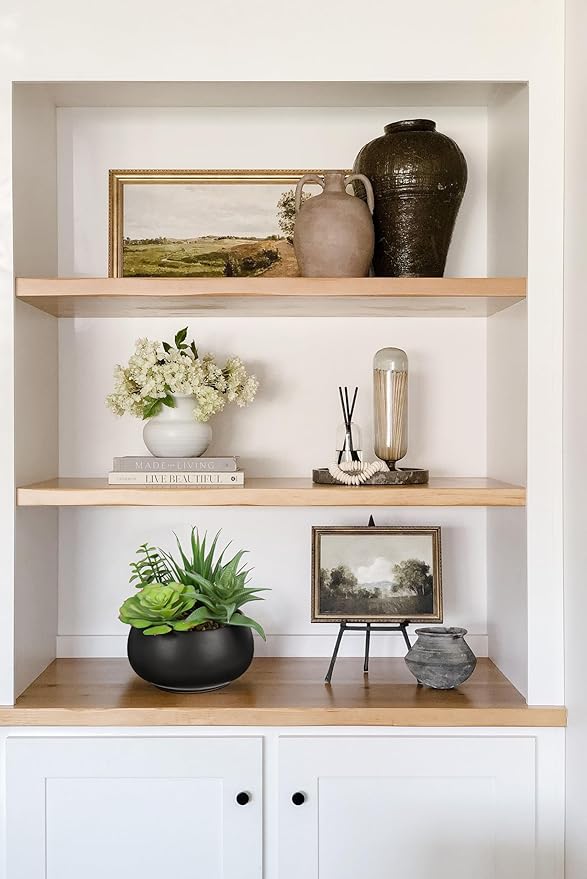 Fake Plants Artificial Succulents in Pots Faux Succulent Arrangement Potted Plant with Black Ceramic Pot for Home Decor Modern Office Desk Bathroom Shelf Living Room Indoor & Outdoor Decoration-VerdiqueGarden