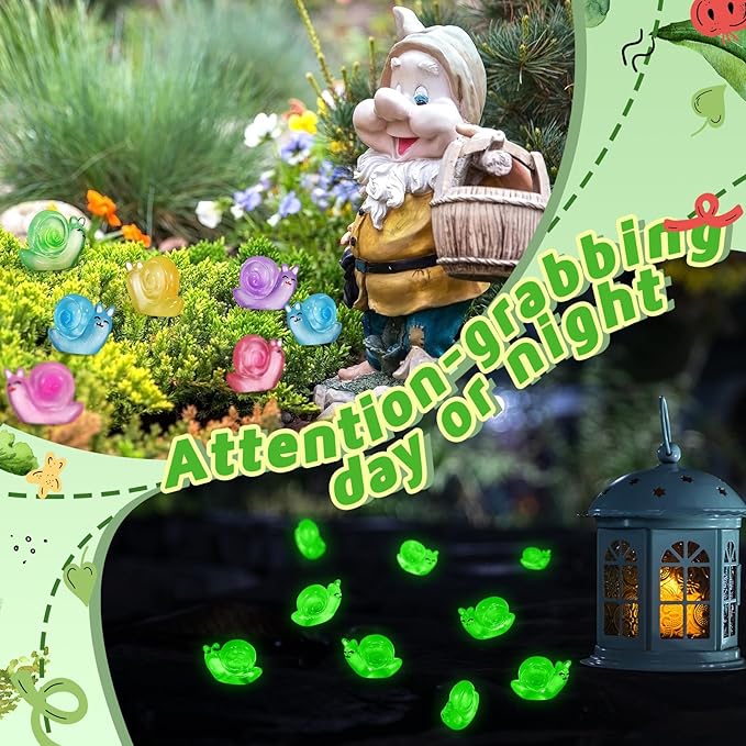 90 Pcs Luminous Resin Snail Miniatures Mini Animals Figures Cute Snail Figurine Fairy Decor Animal Ornament for Garden Landscape Home Accessories Craft Cake Decoration DIY-VerdiqueGarden