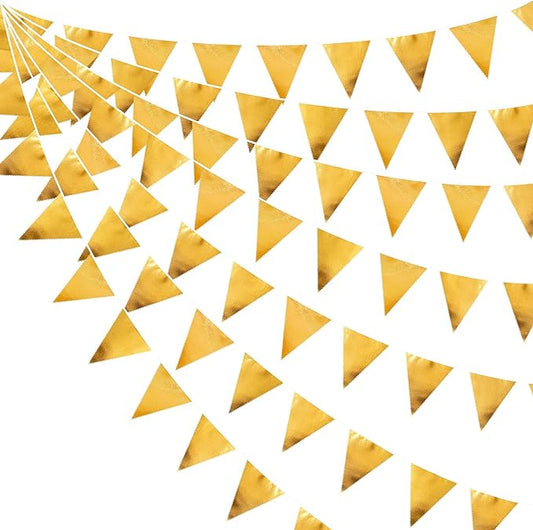 Gold Party Decorations Metallic Fabric Triangle Pennant Banner Gold Flag Bunting Garland for Graduation Birthday Wedding Anniversary Bridal Shower Bachelorette Engagement Hen Party Decoration Supplies-VerdiqueGarden