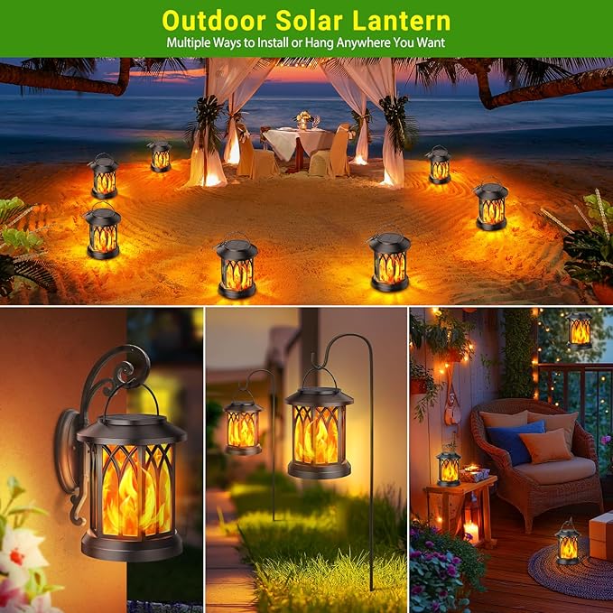 KOOPER Hanging Solar Lights Lantern Outdoor, Flickering Flames Solar Outdoor Lights, Solar Lanterns Outdoor Waterproof with Bigger Solar Panel, Auto ON/Off Solar Lantern for Yard Garden Decor, 2 Pack-VerdiqueGarden