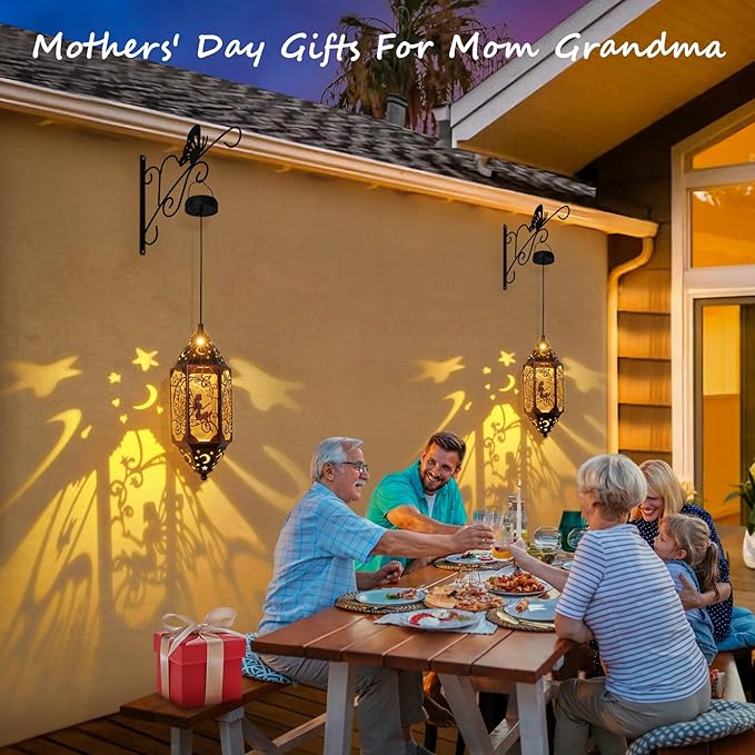 Go2garden 12.4" Outdoor Solar Lanterns Waterproof Garden Gifts Women, Moon Fairy Statue Solar Haning Lights for Patio, Yard Decorations, Mothers Day Gifts for Mom, Grandma(2Pack, Red Copper)-VerdiqueGarden