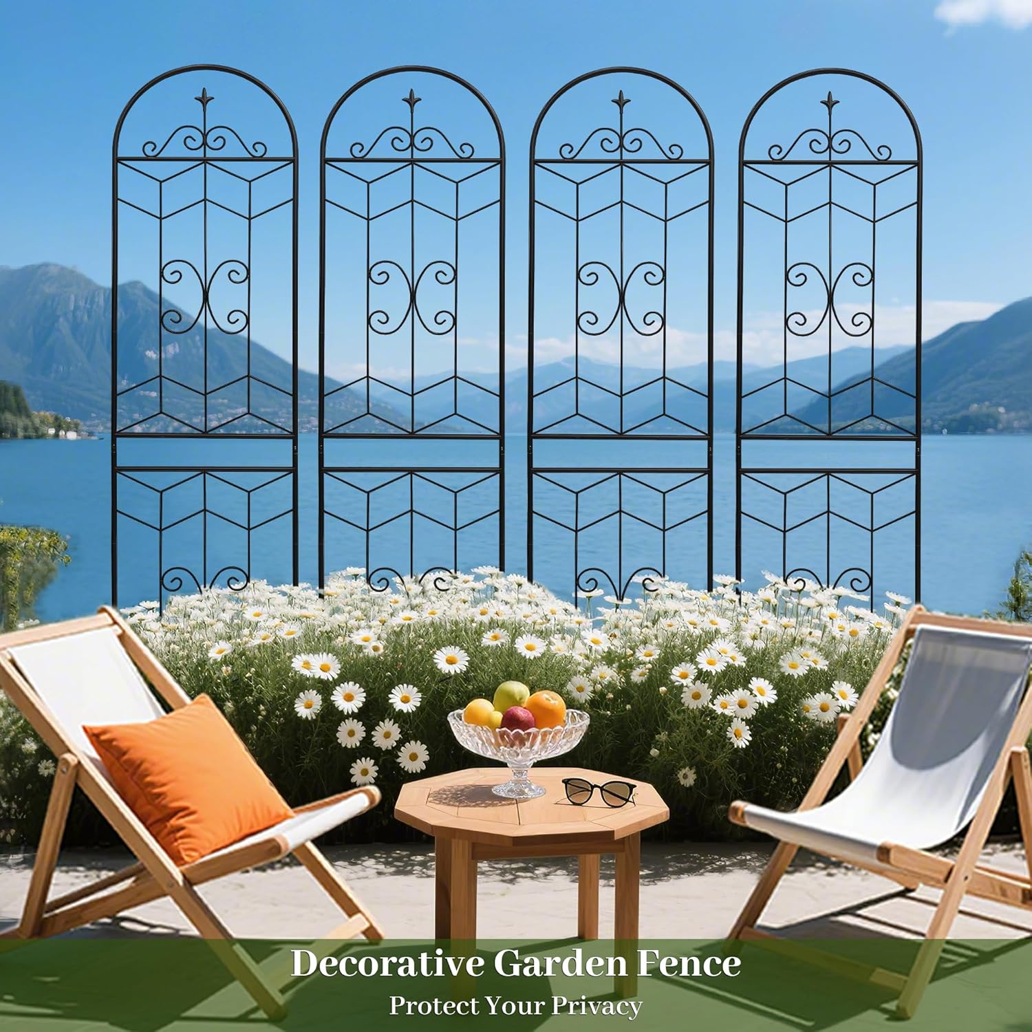 4 Pack Metal Garden Trellis 86.7" Tall Outdoor Climbing Plant Support for Roses, Flowers, Rustproof Durable Black Galvanized Tube, Lawn Garden Fence Decor Screen (4, Castle-86.7" H)-VerdiqueGarden