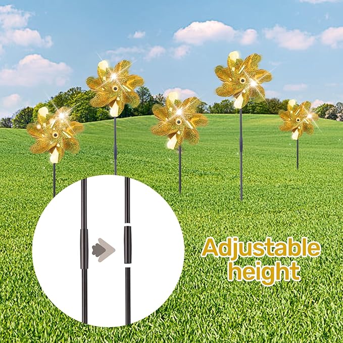 BATTIFE Golden Pinwheels for Garden, 10 Pack Reflective Wind Spinner to Scare Birds Away, Sparkly Pinwheel Deterrent, Outdoor Gold Pinwheel for Lawn and Patio-VerdiqueGarden